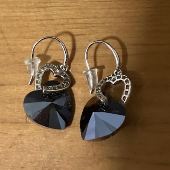 Plato H Women's Silver/Blue Swarovski Crystal Double Heart Earrings OS NIB - Picture 2 of 7